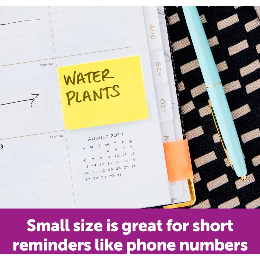 Post-it&reg; Greener Notes - 1200 - 1 1/2" Flag/Note Width x 2" Flag/Note Length - Rectangle - 100 Sheets per Pad - Unruled - Yellow - Paper - Self-adhesive, Repositionable - Recycled - 1 Pack