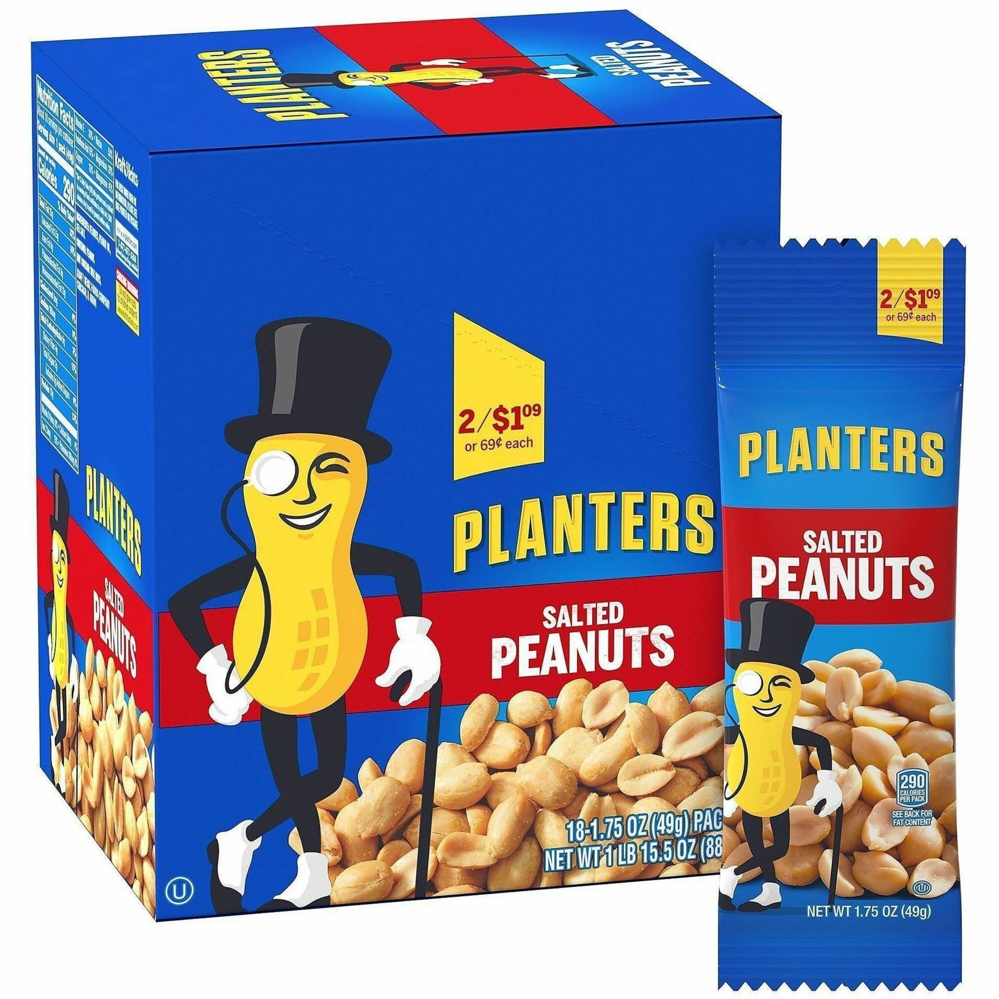 Green Rabbit Planters Roasted Peanuts Snack Packs - Salted Peanut, Crunchy - 18 / Carton