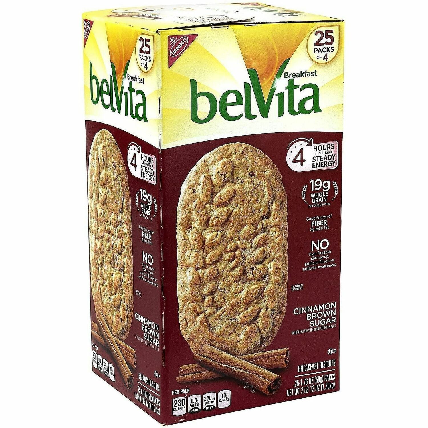 Green Rabbit Belvita Breakfast Biscuits - Cinnamon, Brown Sugar, Crunchy - 1.76 oz - 4/Bag - 25 / Carton