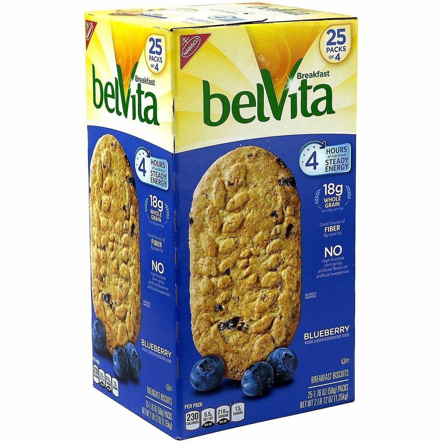 Green Rabbit Belvita Breakfast Biscuits - Crunchy, Blackberry, Natural - 1.76 oz - 4/Bag - 25 / Carton