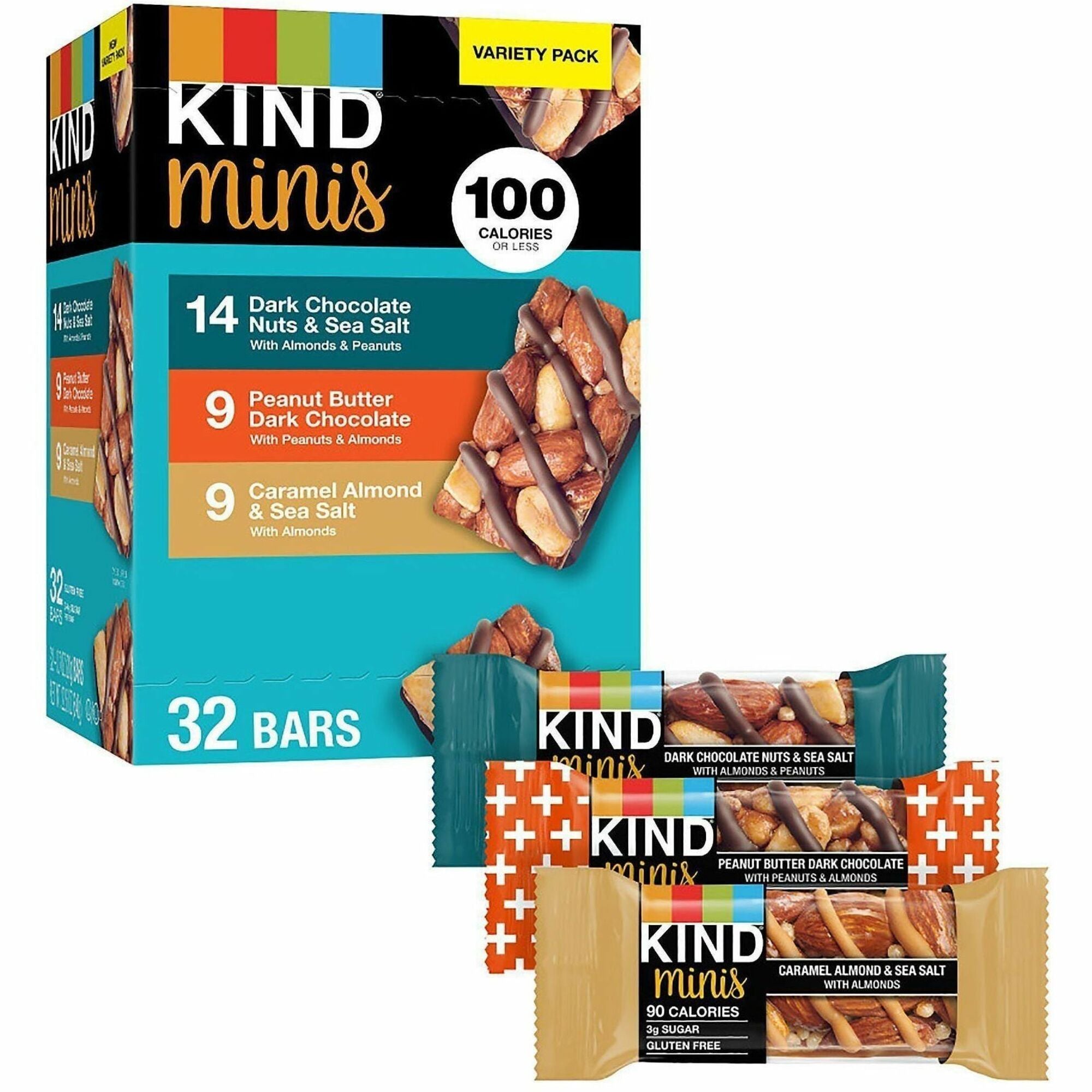 Individually Wrapped - Dark Chocolate Nuts & Sea Salt, Caramel Almond and Sea Salt, Peanut Butter Dark Chocolate - 0.70 oz - 32 / Carton
