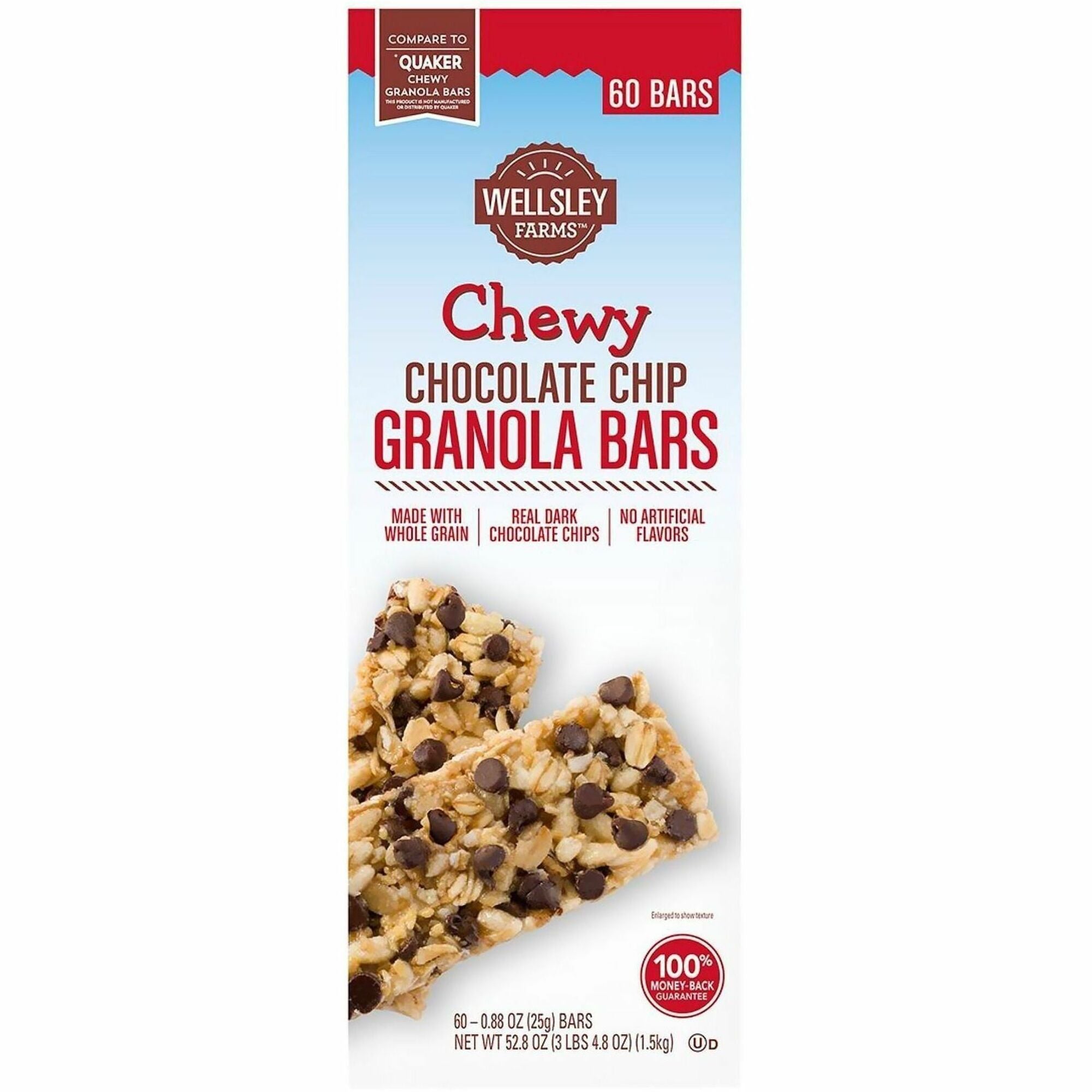 Individually Wrapped, No High Fructose Corn Syrup, No Artificial Flavor - Chocolate Chip, Whole Wheat - 0.88 oz - 60 / Carton