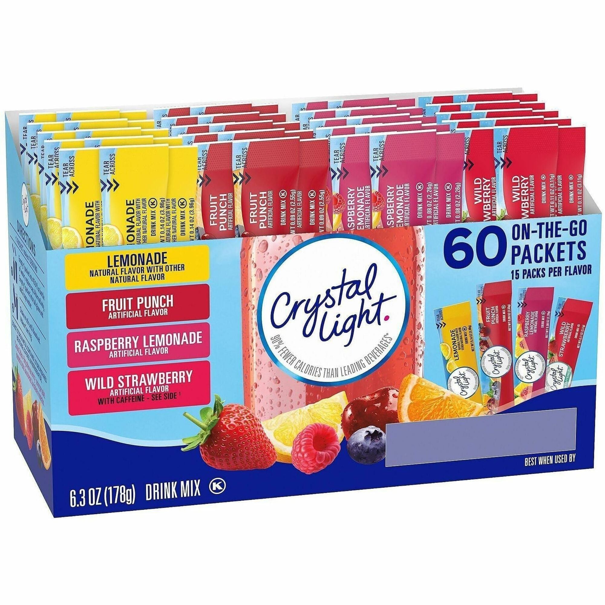 Green Rabbit Crystal Light On-The-Go Mix - Powder - Lemonade, Fruit Punch, Raspberry Lemonade, Wild Strawberry - 60 / Carton