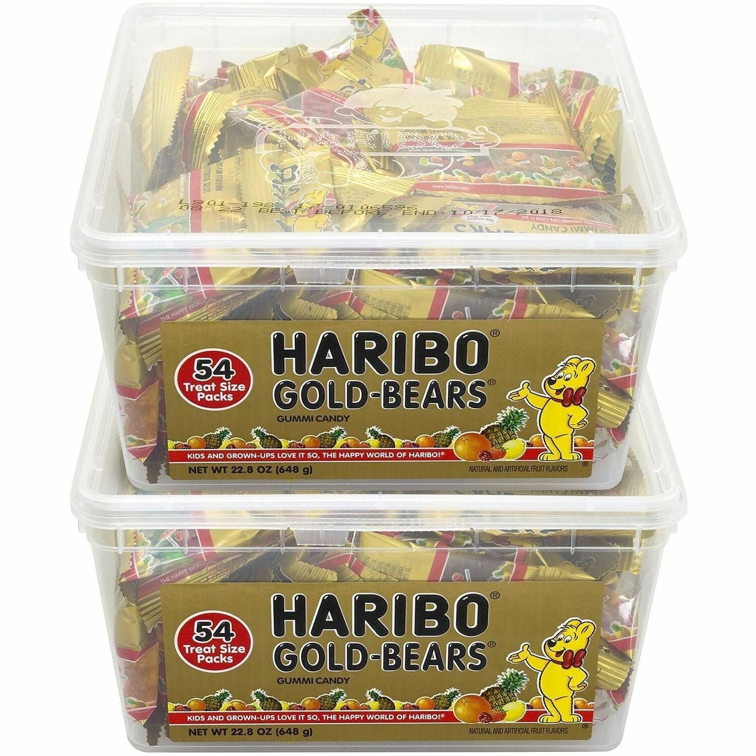 Haribo Gold Gummi Bears Fruity, 0.40 oz, 54 per Bag, 108 Bags per Carton