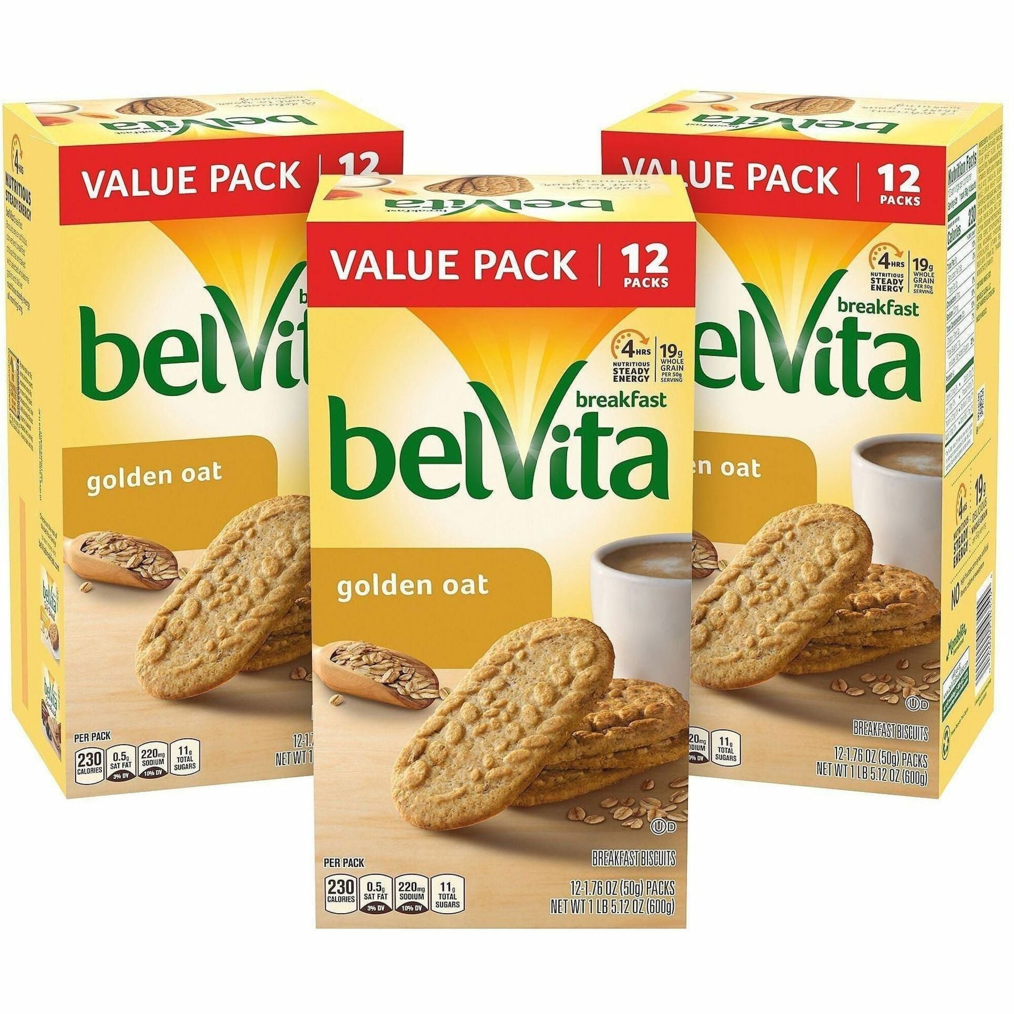 Belvita Breakfast Biscuits, Golden Oat, Crunchy, Sweet, No Artificial Flavors or Sweeteners, Low Fat, 1.76 oz, 36/Carton