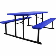 Blue Textured Wood Grain Folding Picnic Table, 8 Seating Capacity, 1800 lb Capacity, 32" Depth x 72" Width x 57" Depth x 29.5" Height, Steel Frame, HDPE Top, 1 Each