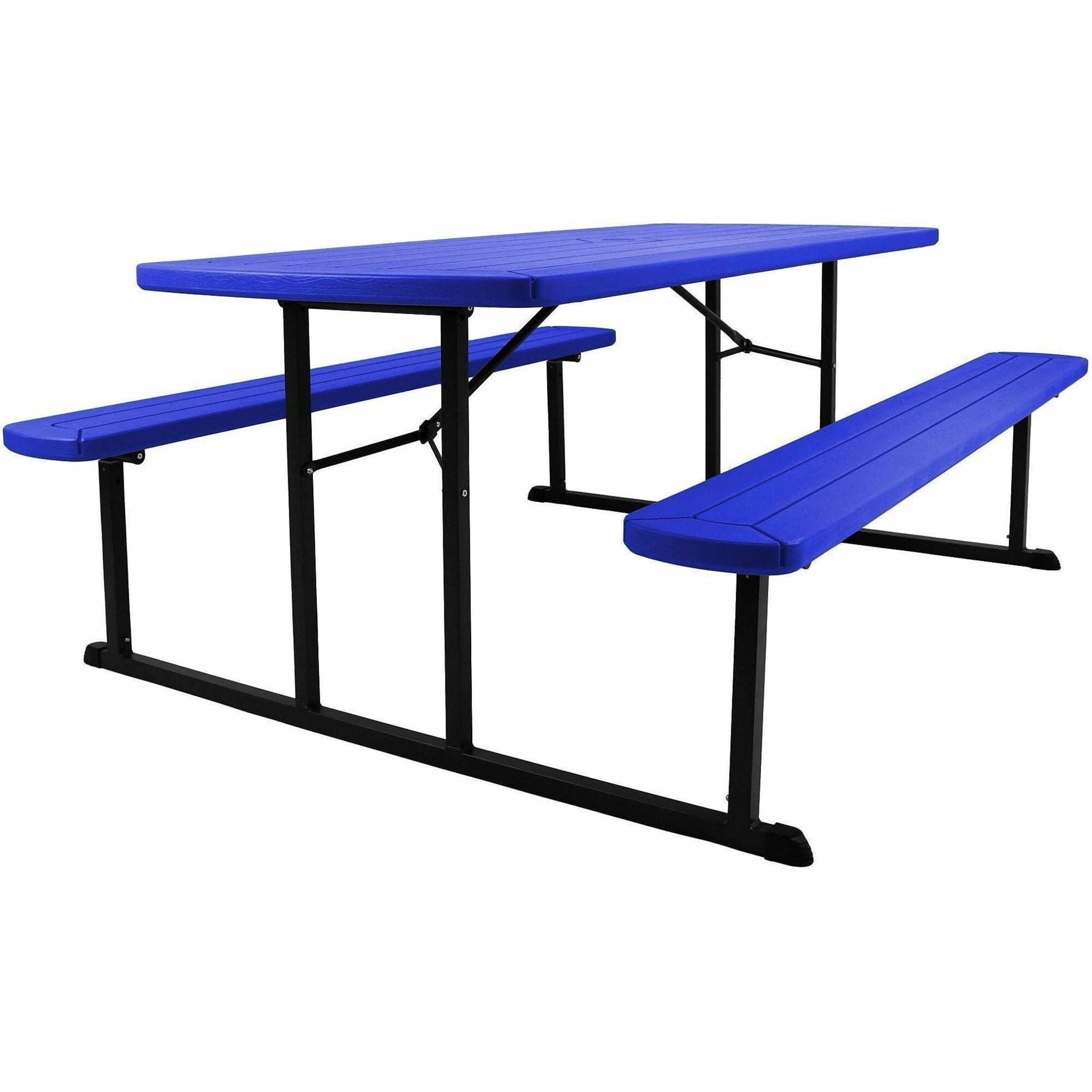 Blue Textured Wood Grain Folding Picnic Table, 8 Seating Capacity, 1800 lb Capacity, 32" Depth x 72" Width x 57" Depth x 29.5" Height, Steel Frame, HDPE Top, 1 Each
