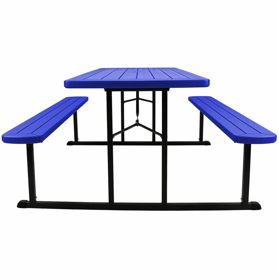 Blue Textured Wood Grain Folding Picnic Table, 8 Seating Capacity, 1800 lb Capacity, 32" Depth x 72" Width x 57" Depth x 29.5" Height, Steel Frame, HDPE Top, 1 Each