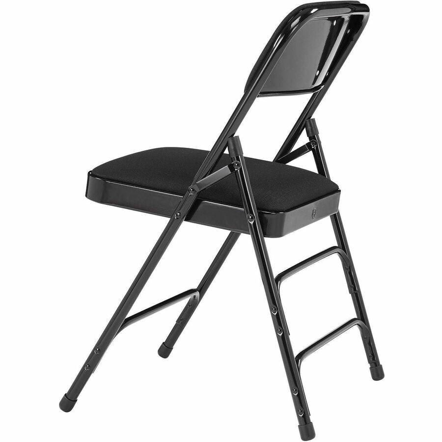 NPS® 2300 Series Deluxe Fabric Upholstered Triple Brace Double Hinge Premium Folding Chair, Pack of 4, Surface Color: Midnight Black, Frame Color: Black