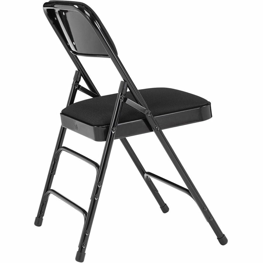 NPS® 2300 Series Deluxe Fabric Upholstered Triple Brace Double Hinge Premium Folding Chair, Pack of 4, Surface Color: Midnight Black, Frame Color: Black