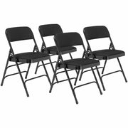 NPS® 2300 Series Deluxe Fabric Upholstered Triple Brace Double Hinge Premium Folding Chair, Pack of 4, Surface Color: Midnight Black, Frame Color: Black
