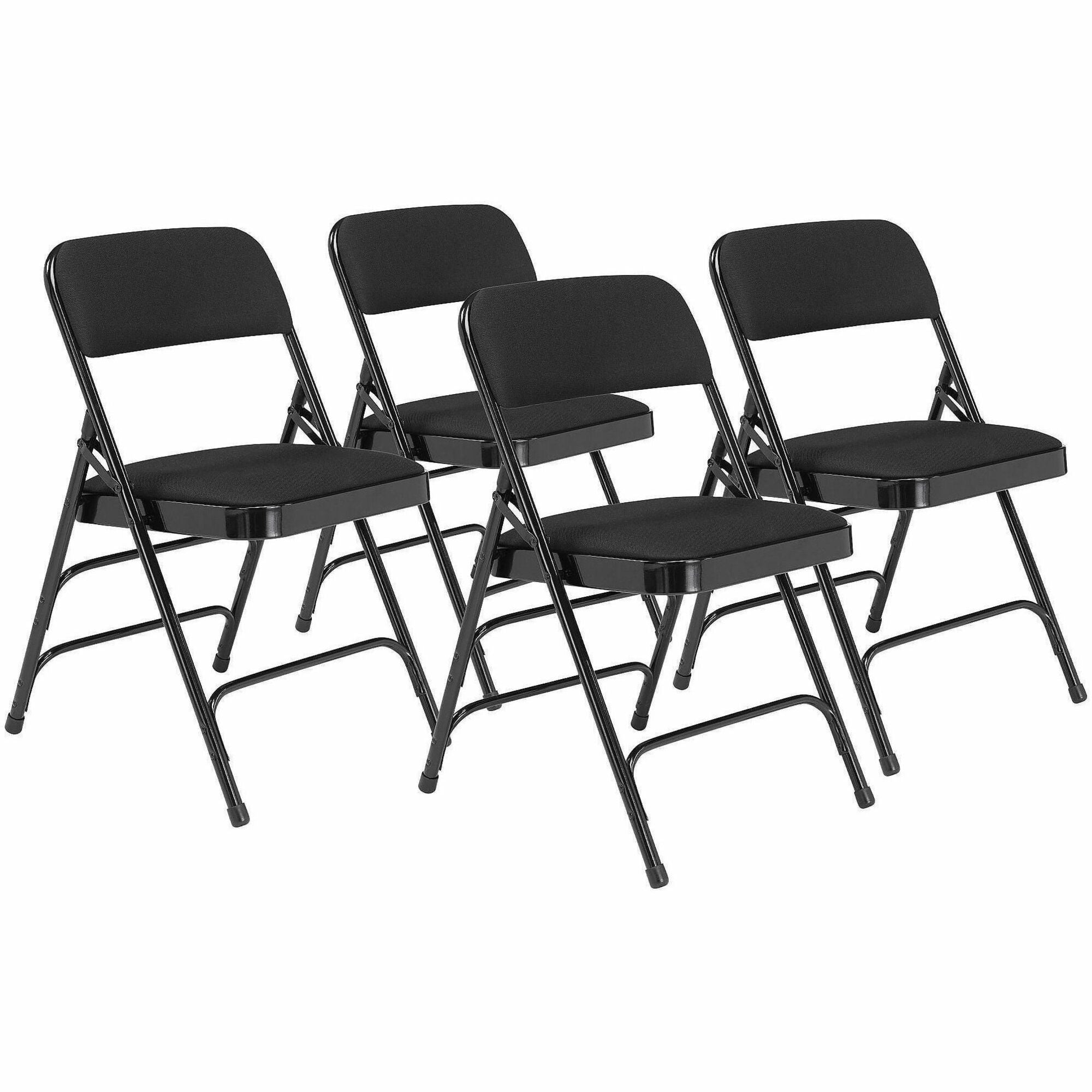 NPS® 2300 Series Deluxe Fabric Upholstered Triple Brace Double Hinge Premium Folding Chair, Pack of 4, Surface Color: Midnight Black, Frame Color: Black