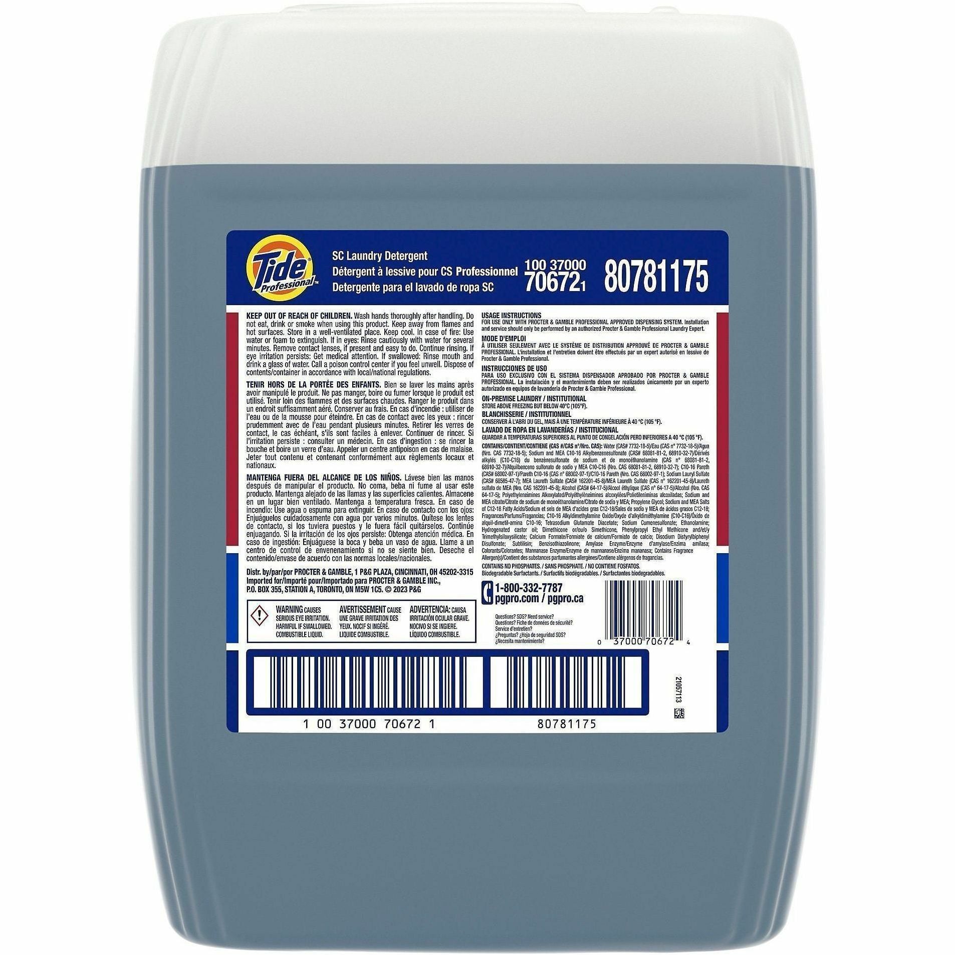 Tide Professional Liquid Laundry Detergent, Concentrate, 640 fl oz (20 quart) Jug, Purple, 129 Loads, 1 Carton