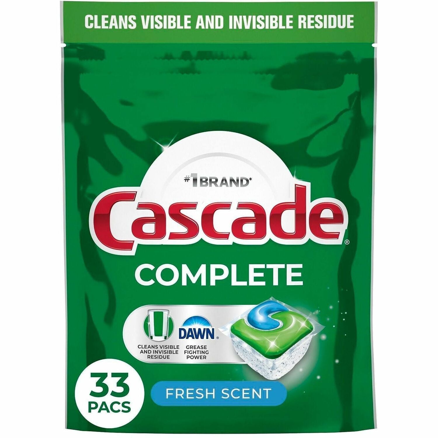 For Dishwasher, Dish - Pod - Recommended For: Grease Remover, Grime Remover, Food Remover, Residue Remover - Phosphate-free - Green - 33 / Bag