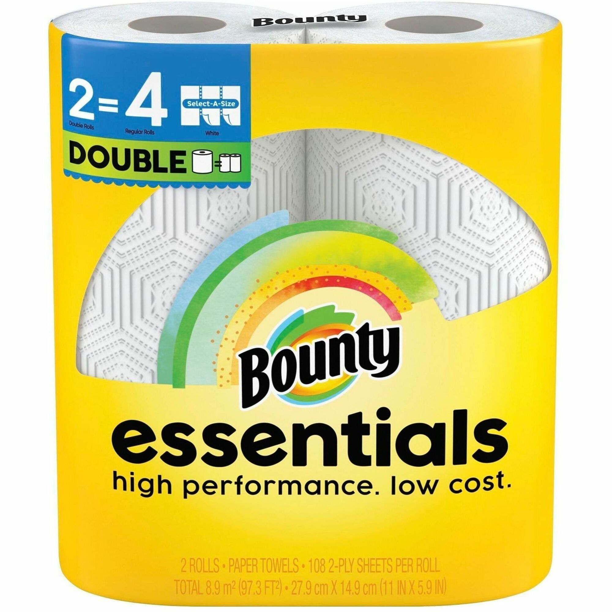 Bounty Essentials Select-A-Size Paper Towels, 2-Ply, 108 Sheets per Roll, White, 2 Rolls per Pack