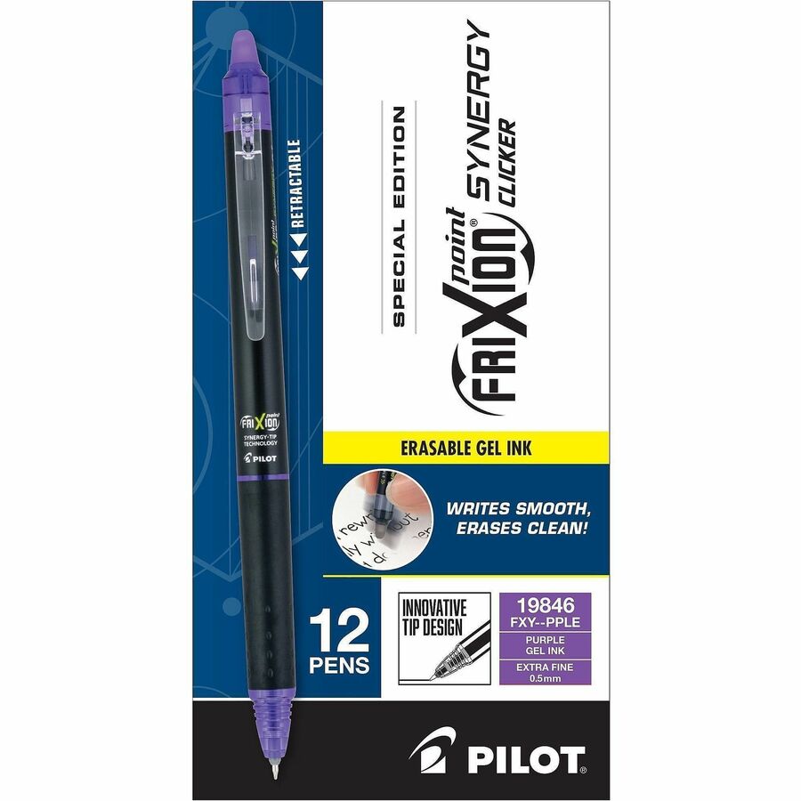 FriXion Synergy Clicker Erasable Gel Pen, 0.5 mm Extra Fine, Purple Ink, Refillable, Retractable, 1 Dozen