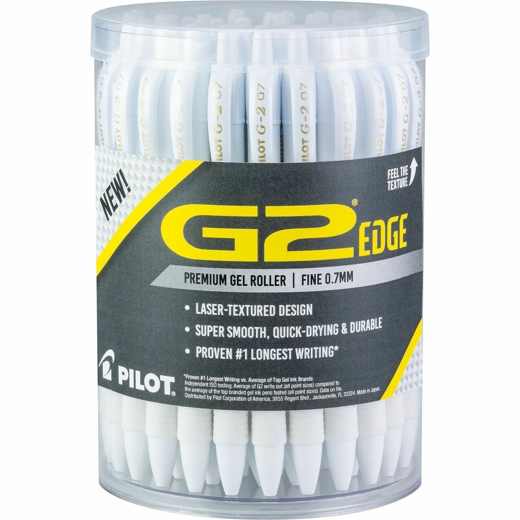 G2 Edge Gel Pen, 0.7 mm Fine Point, Refillable, Retractable, Black Ink, White Barrel, Cushioned Grip, Quick-drying, 36 Pack