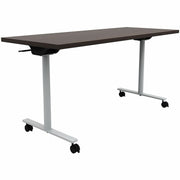 Safco Jurni Flip Table with Casters, 60" x 24" x 29", Columbian Walnut Laminate, Modern T-shaped Powder Coated Base, 1 Each