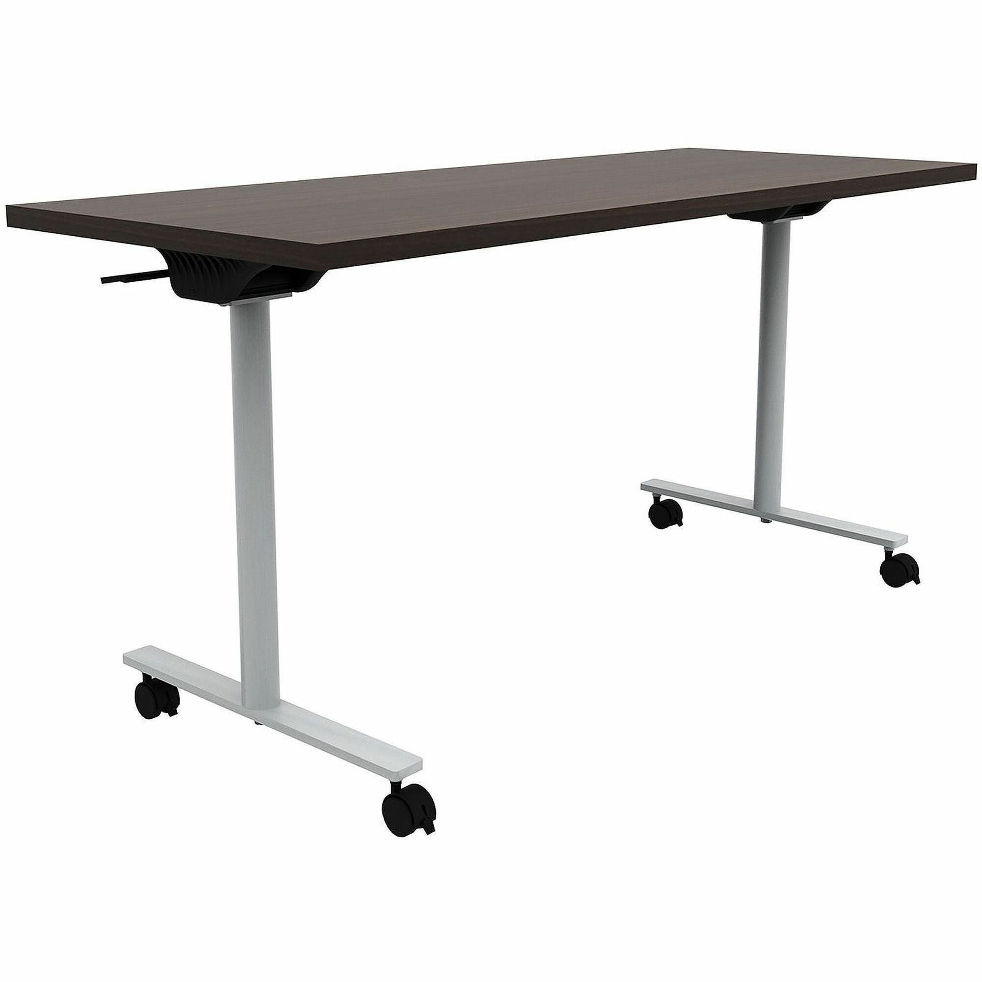 Safco Jurni Flip Table with Casters, 60" x 24" x 29", Columbian Walnut Laminate, Modern T-shaped Powder Coated Base, 1 Each
