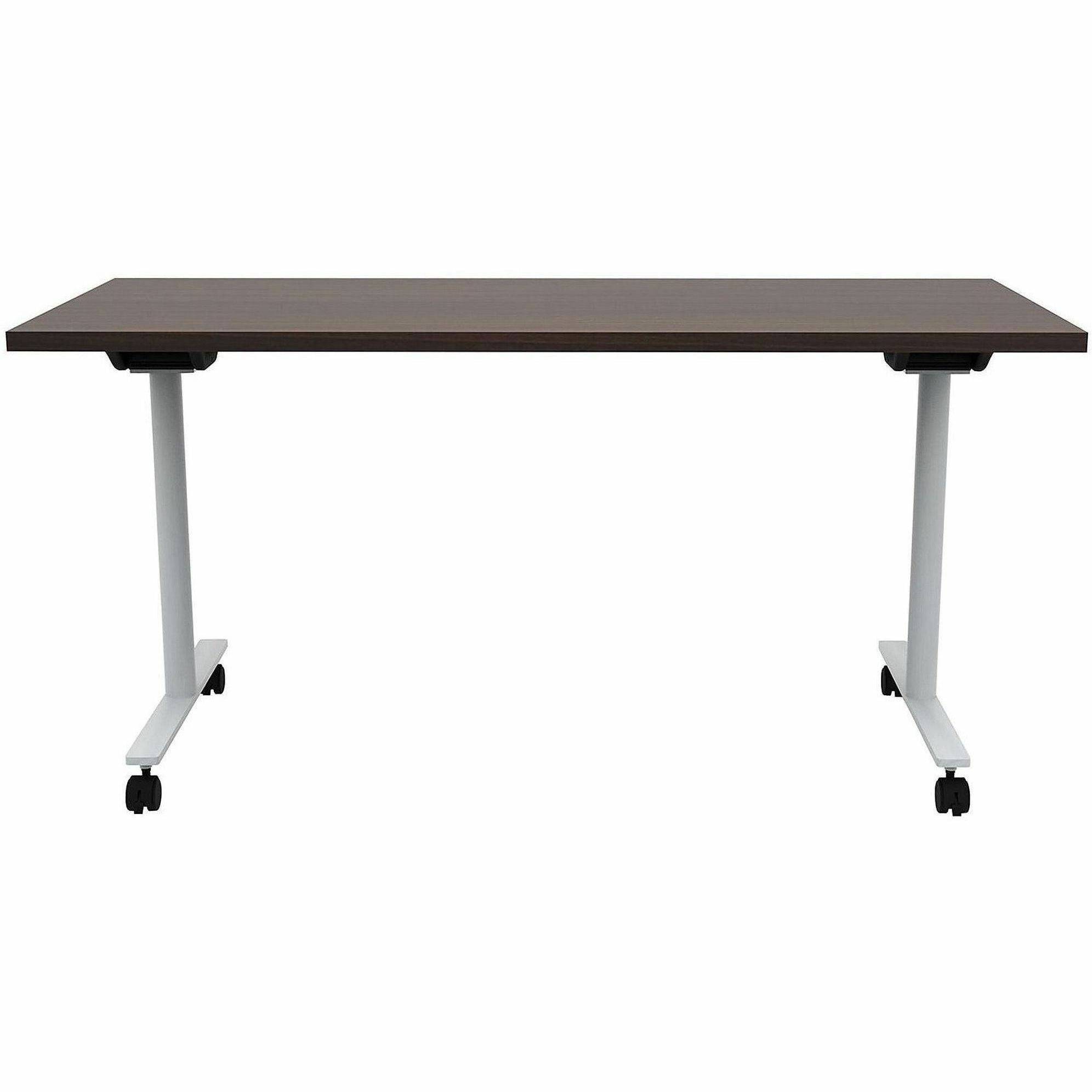 Safco Jurni Flip Table with Casters, 60" x 24" x 29", Columbian Walnut Laminate, Modern T-shaped Powder Coated Base, 1 Each