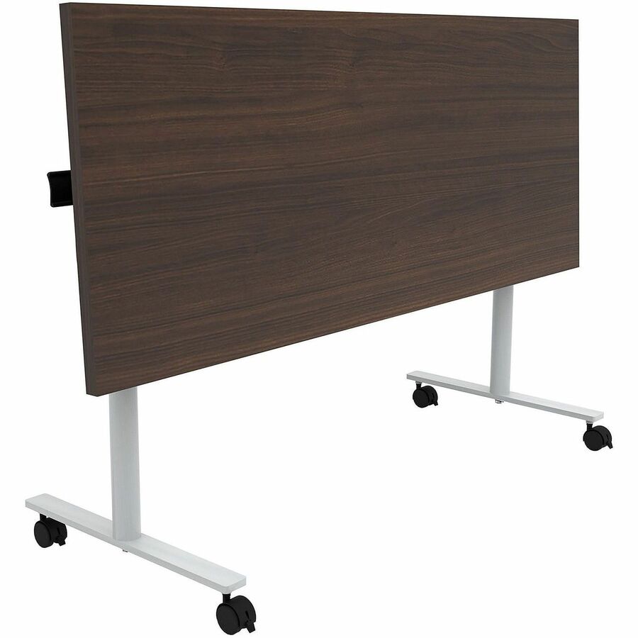 Safco Jurni Flip Table with Casters, 60" x 24" x 29", Columbian Walnut Laminate, Modern T-shaped Powder Coated Base, 1 Each