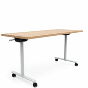 Safco Jurni Flip Table with Casters, 60" x 24" Laminate Top, T-shaped Powder Coated Base, Fusion Maple Finish, Modern Style, 29" Height, 1 Each