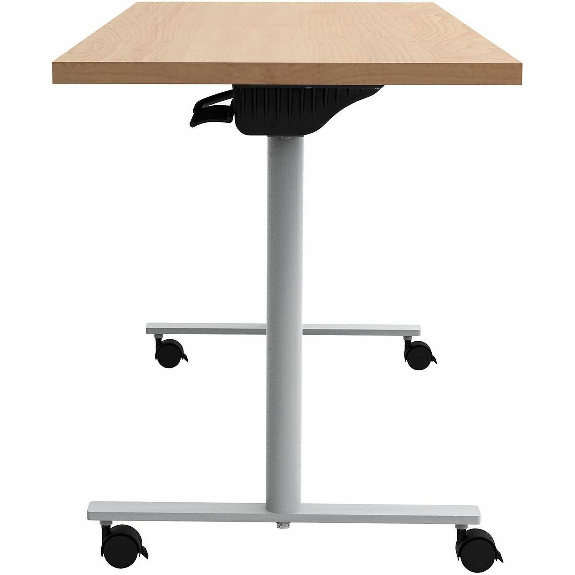 Safco Jurni Flip Table with Casters, 60" x 24" Laminate Top, T-shaped Powder Coated Base, Fusion Maple Finish, Modern Style, 29" Height, 1 Each