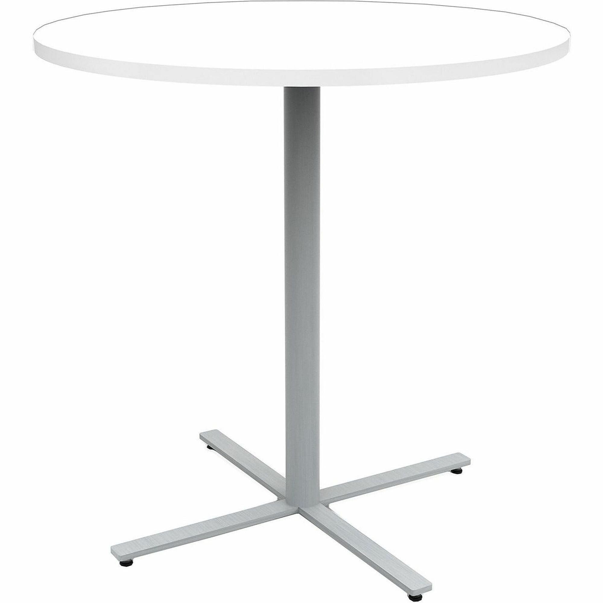 Safco Jurni Bistro Table with Round Top - Round Top - Textured, Powder Coated Base - Modern Style - 42" Table Top Diameter - 42" Height - Cafeteria - Assembly Required - Designer White - Laminate Top Material - 1 Each