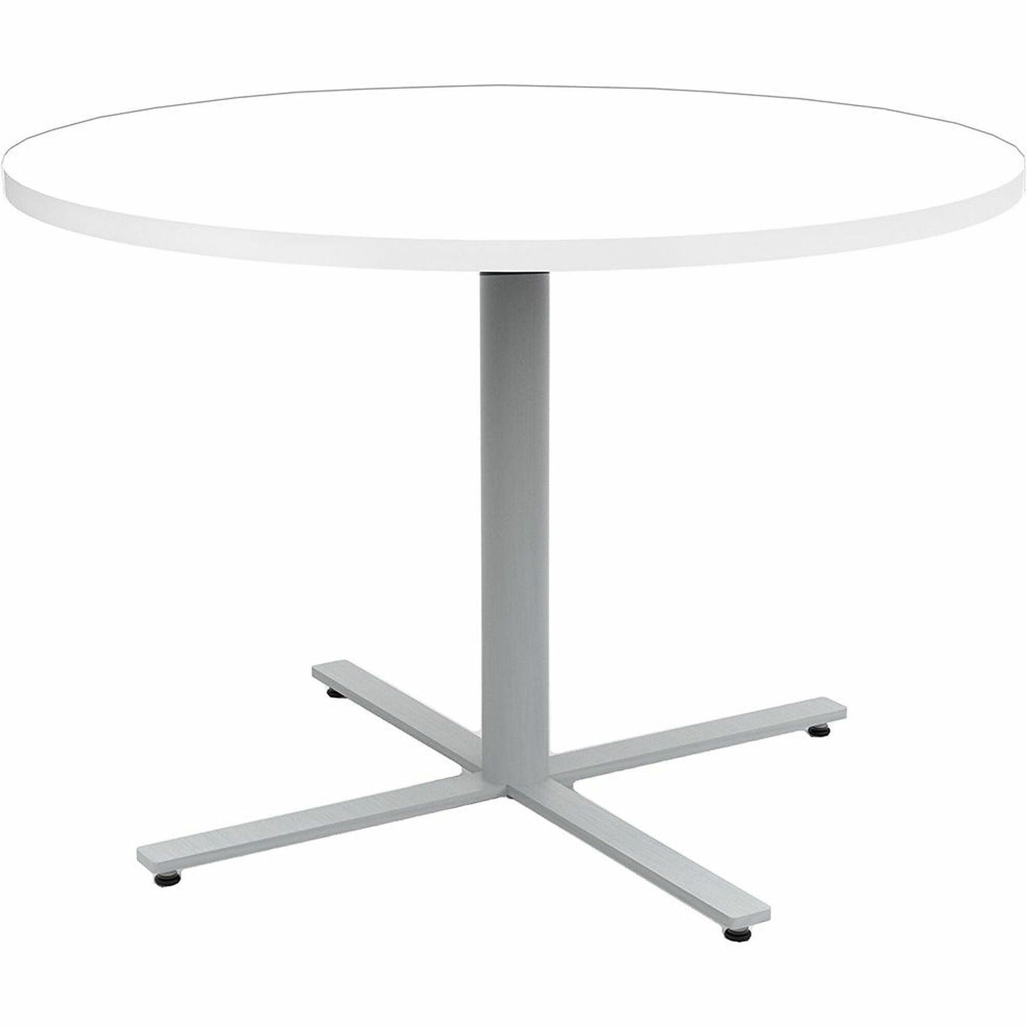 Safco Jurni Cafe Table with Round Top - Round Top - Textured, Powder Coated Base - 42" Table Top Diameter - 29" Height - Cafeteria, Breakroom - Assembly Required - Designer White - Laminate Top Material - 1 Each
