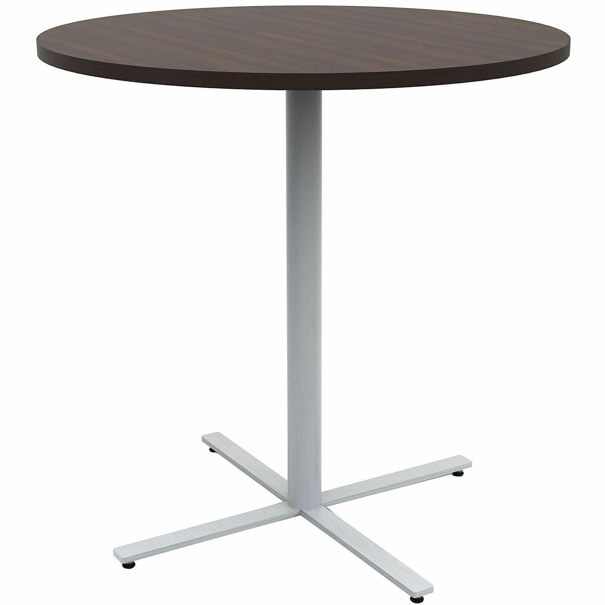 Safco Jurni Bistro Table with Round Top - Round Top - Textured, Powder Coated Base - Modern Style - 42" Table Top Diameter - 42" Height - Cafeteria - Assembly Required - Columbian Walnut - Laminate Top Material - 1 Each