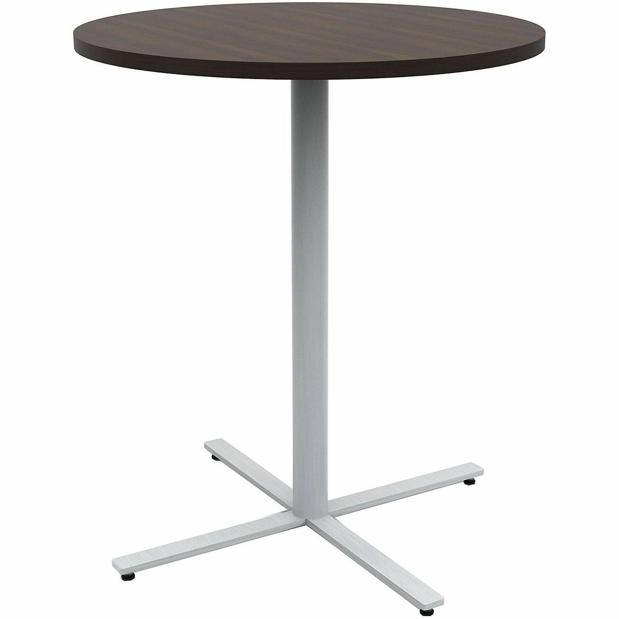 Safco Jurni Bistro Table with Round Top - Round Top - Textured, Powder Coated Base - Modern Style - 36" Table Top Diameter - 42" Height - Cafeteria - Assembly Required - Columbian Walnut - Laminate Top Material - 1 Each