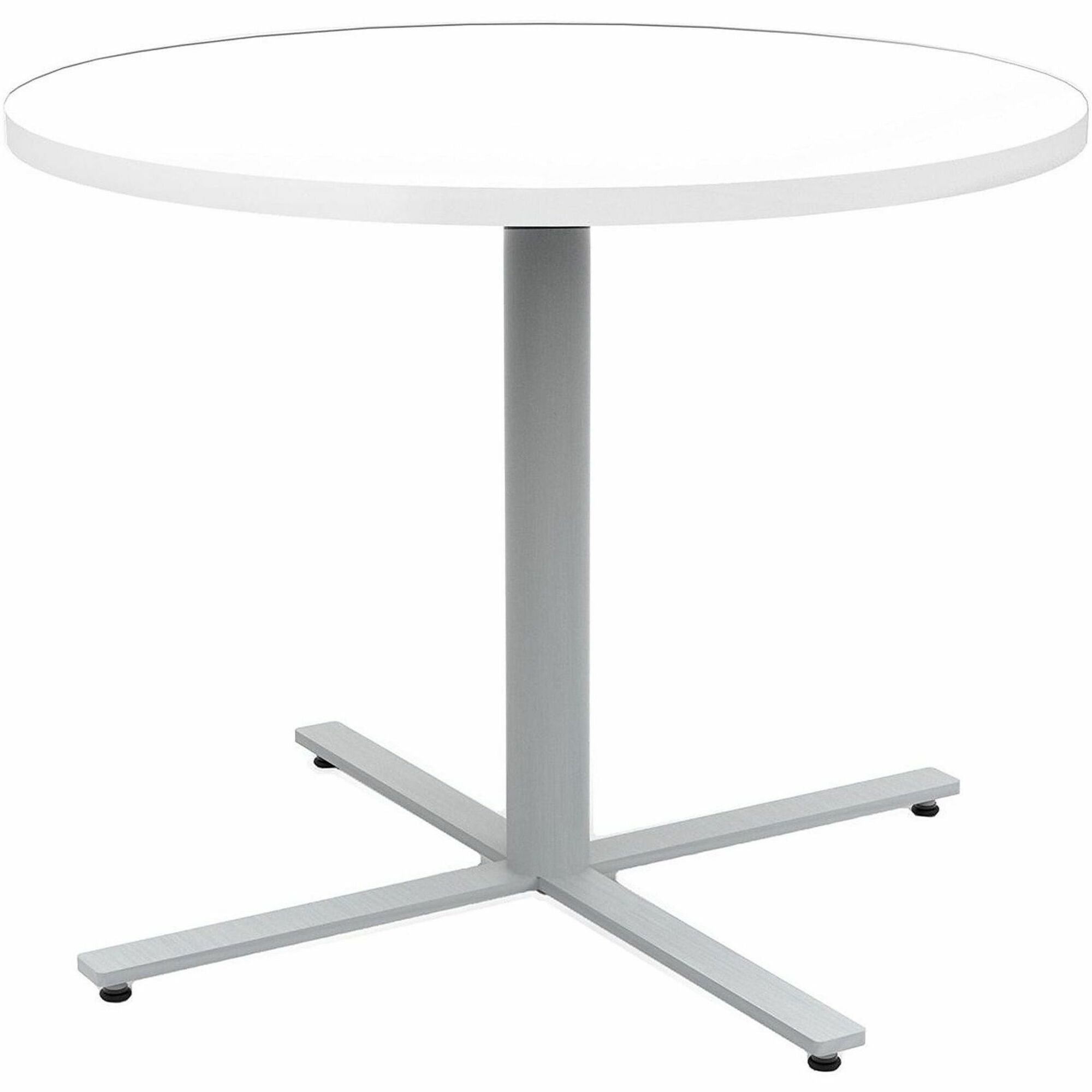 Safco Jurni Cafe Table with Round Top - Round Top - Textured, Powder Coated Base - 36" Table Top Diameter - 29" Height - Cafeteria, Breakroom - Assembly Required - Designer White - Laminate Top Material - 1 Each