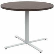 Safco Jurni Cafe Table with Round Top - Round Top - Textured, Powder Coated Base - 36" Table Top Diameter - 29" Height - Cafeteria, Breakroom - Assembly Required - Columbian Walnut - Laminate Top Material - 1 Each