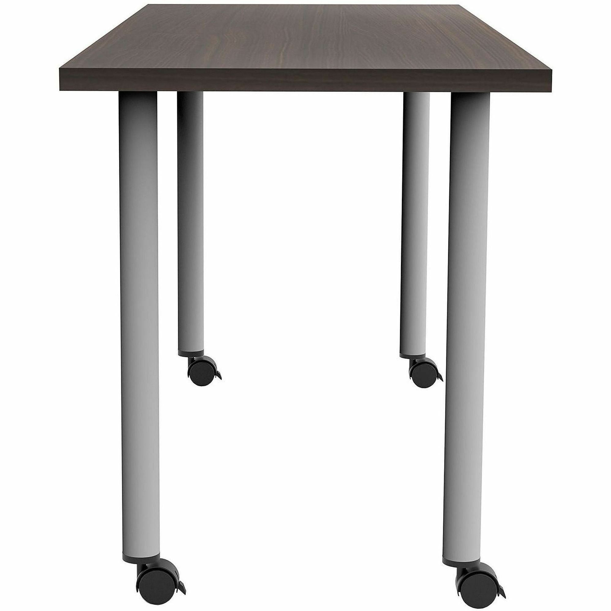 Safco Jurni Multi-Purpose Table with Post Leg & Casters, 60" x 24" x 29", Columbian Walnut Laminate, Powder Coated Base, 1 Each