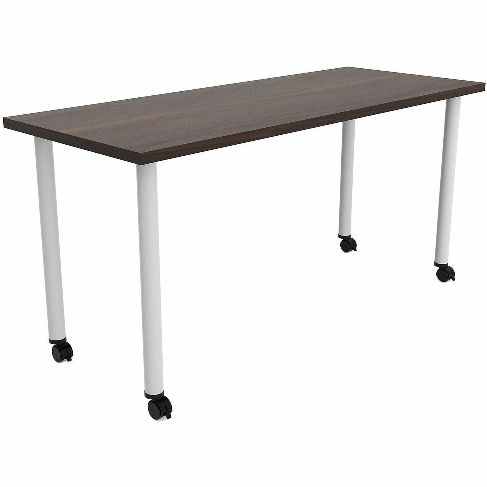 Safco Jurni Multi-Purpose Table with Post Leg & Casters, 60" x 24" x 29", Columbian Walnut Laminate, Powder Coated Base, 1 Each
