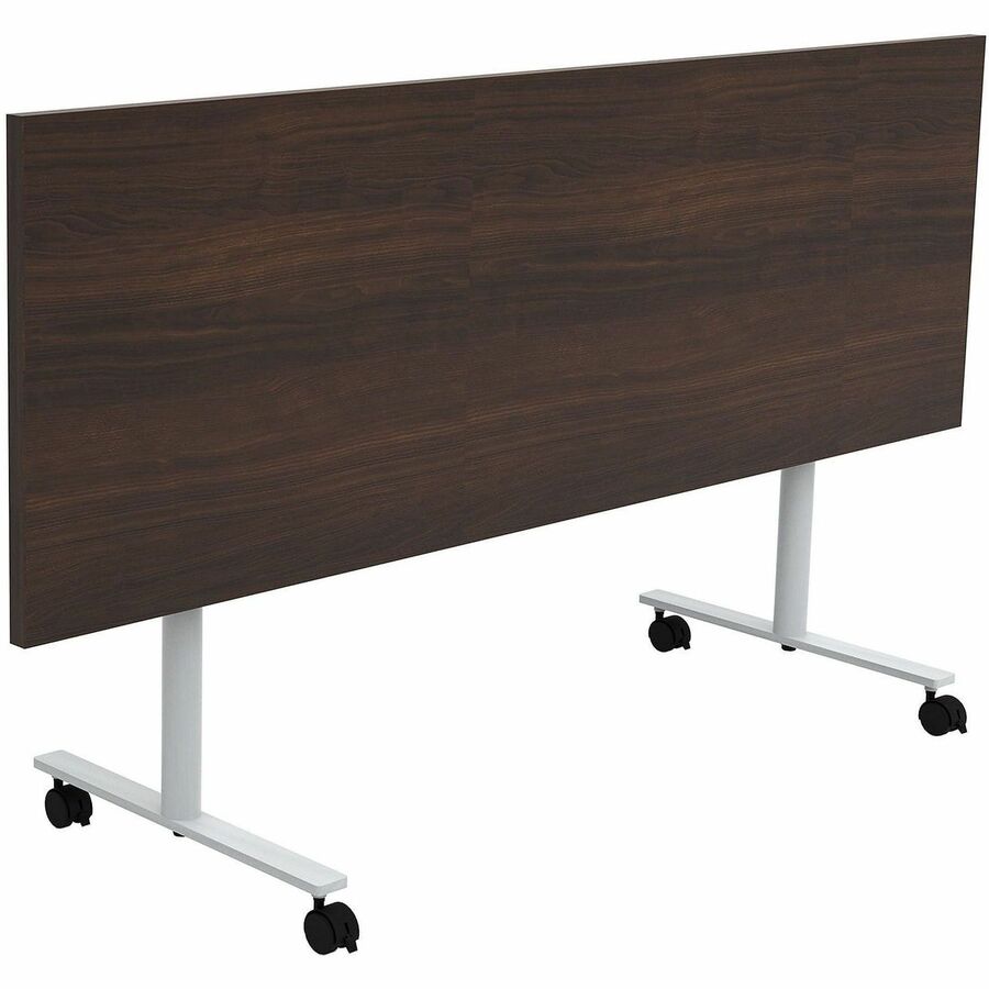 Safco Jurni Flip Table with Casters, 72" x 24" Laminated Top, T-shaped Powder Coated Base, Columbian Walnut, 29" Height, 1 Each