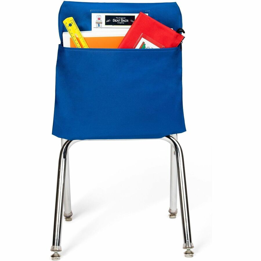 Seat Sack Classroom Pack One-Pocket Seat Sacks - 1 Pocket(s) - 1 Compartment(s) - 17" Width x 2" Depth - Chair - Durable, Desk Space, Laminated, Elastic, Washable, Expandable - Blue - Poly Cotton - 1 Each