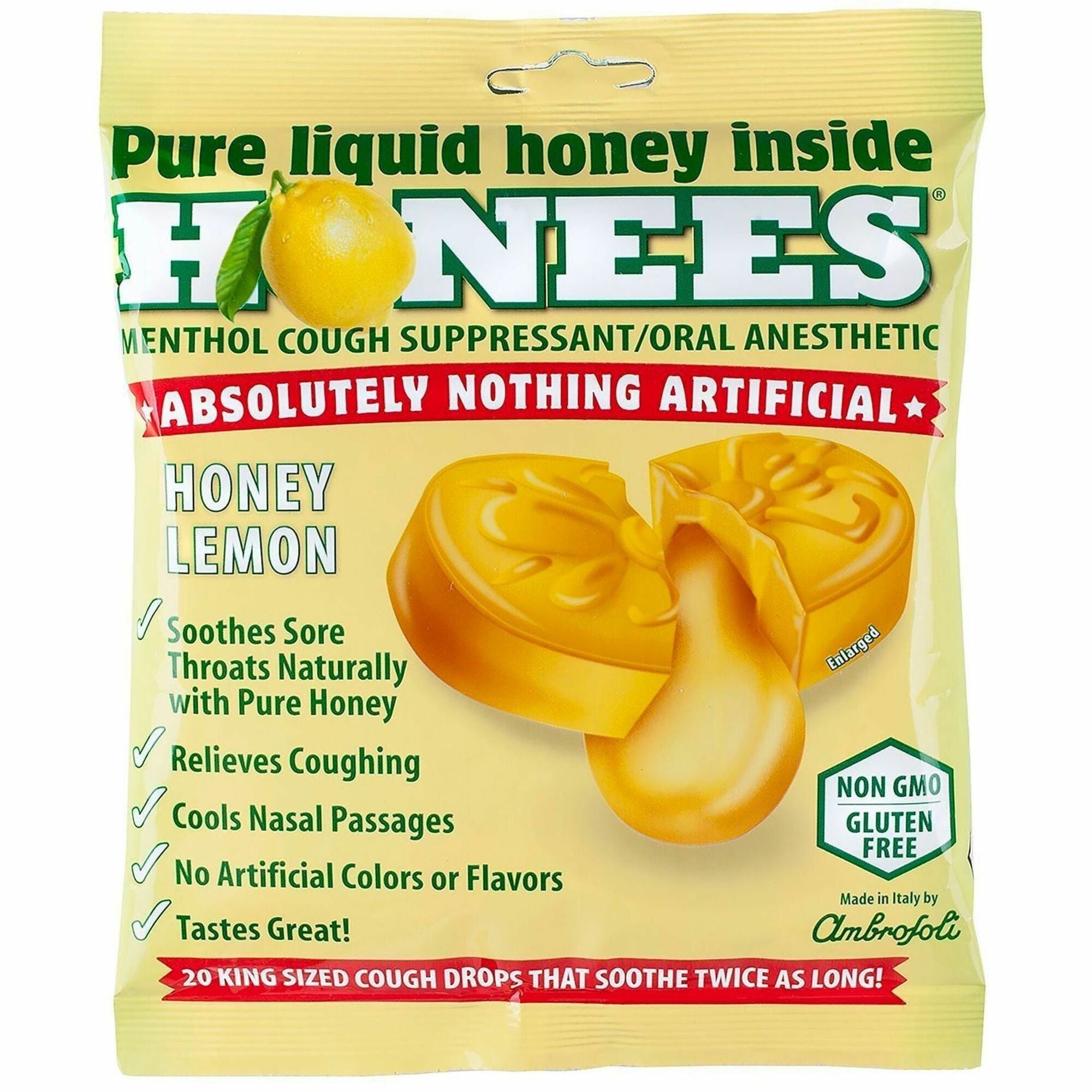 For Sore Throat, Cough, Cold, Nasal Congestion - Honey Lemon - 20/Bag - 6 / Carton