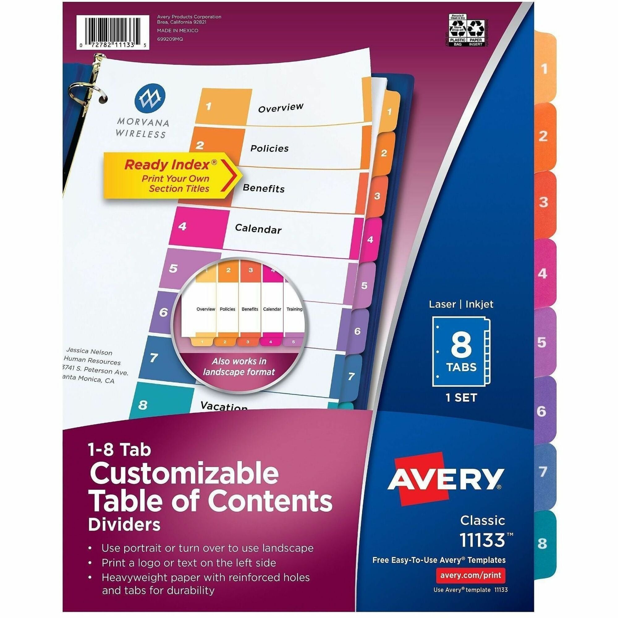 Avery Dividers, 8 Tabs, Ready Index, Multicolor Tabs (11133)