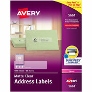 Avery Easy Peel Clear Return Address Labels, 1" x 4", Matte, Permanent Adhesive, Rectangle, Laser Compatible, 20 Labels/Sheet, 50 Sheets, 1000 Labels/Box