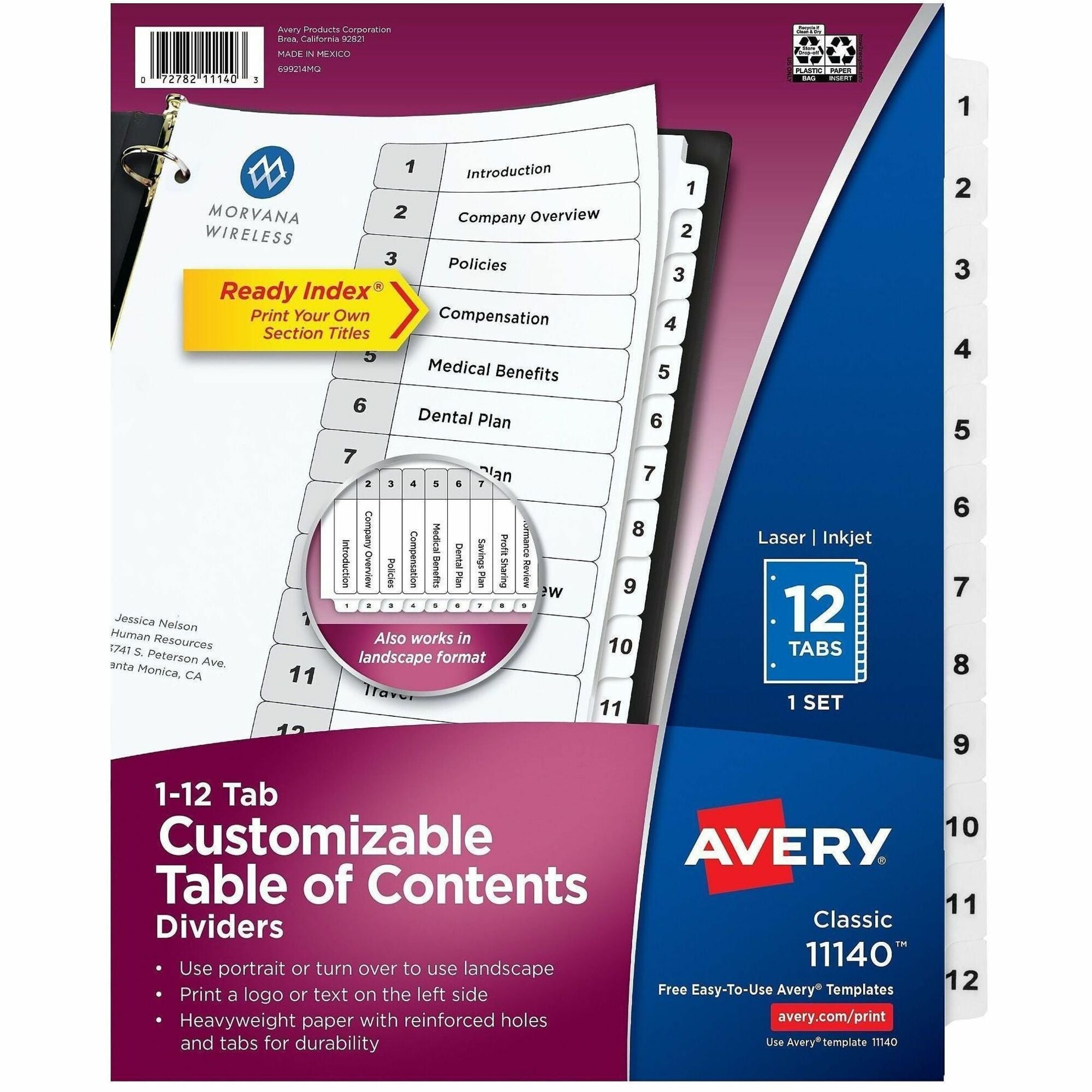 Avery Binder Dividers, 12 Tabs, Ready Index (11140)