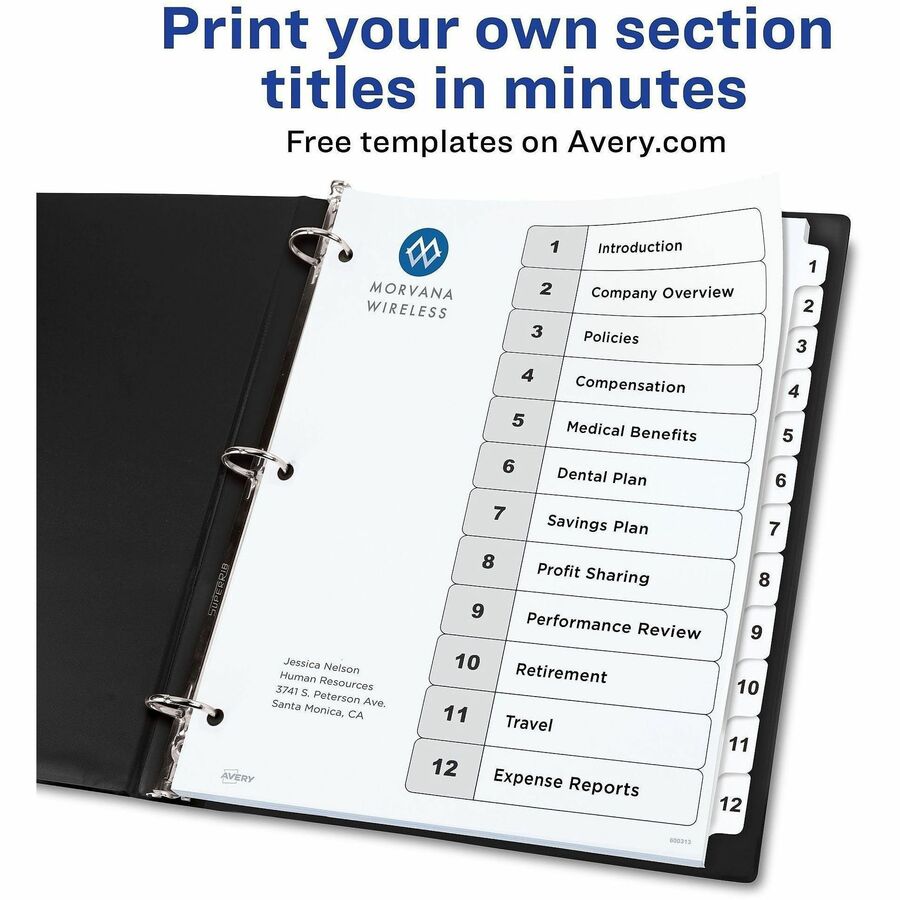 Avery Binder Dividers, 12 Tabs, Ready Index (11140)