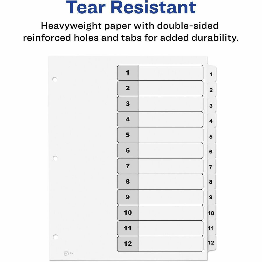 Avery Binder Dividers, 12 Tabs, Ready Index (11140)