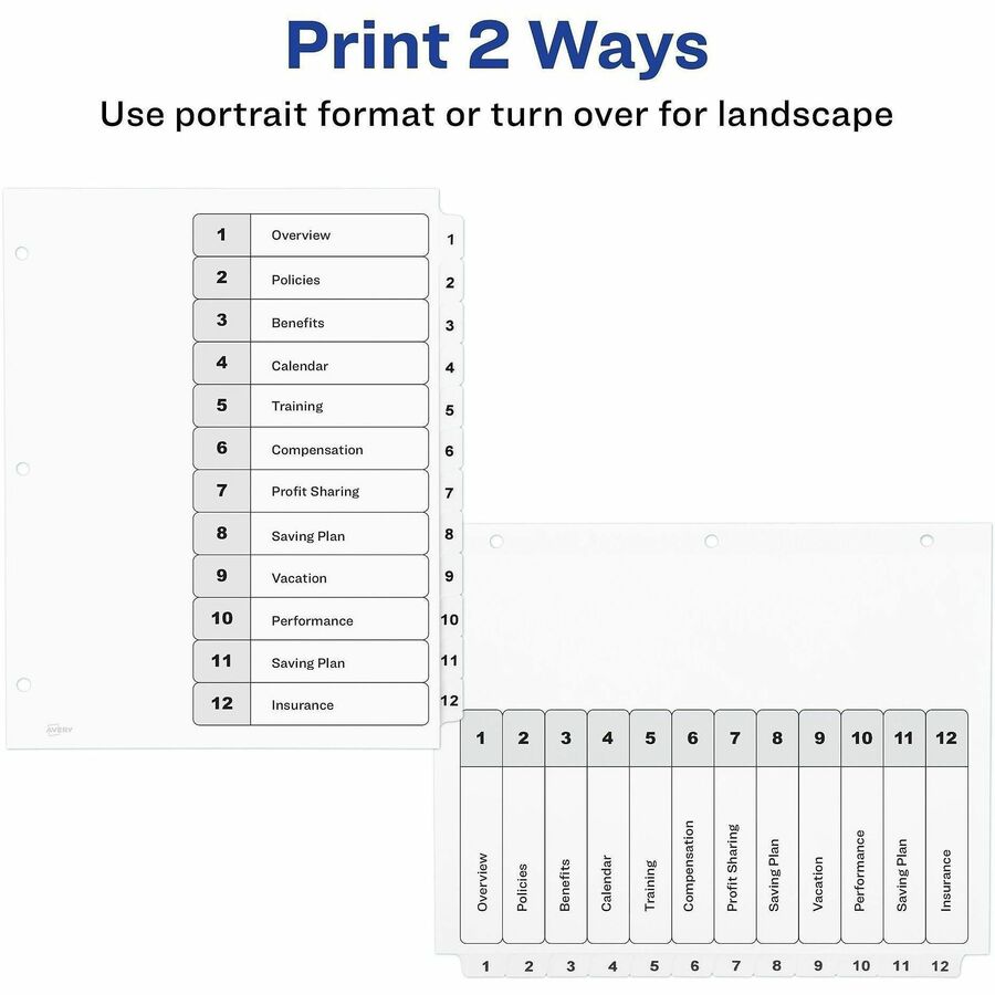 Avery Binder Dividers, 12 Tabs, Ready Index (11140)
