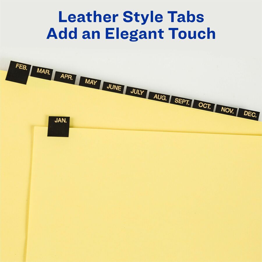 Avery&reg; Tab Divider - 12 x Divider(s) - Jan-Dec - 12 Tab(s)/Set - 8.5" Divider Width x 11" Divider Length - 3 Hole Punched - Buff Paper Divider - Black Paper Tab(s) - 30% Recycled - 12 / Set