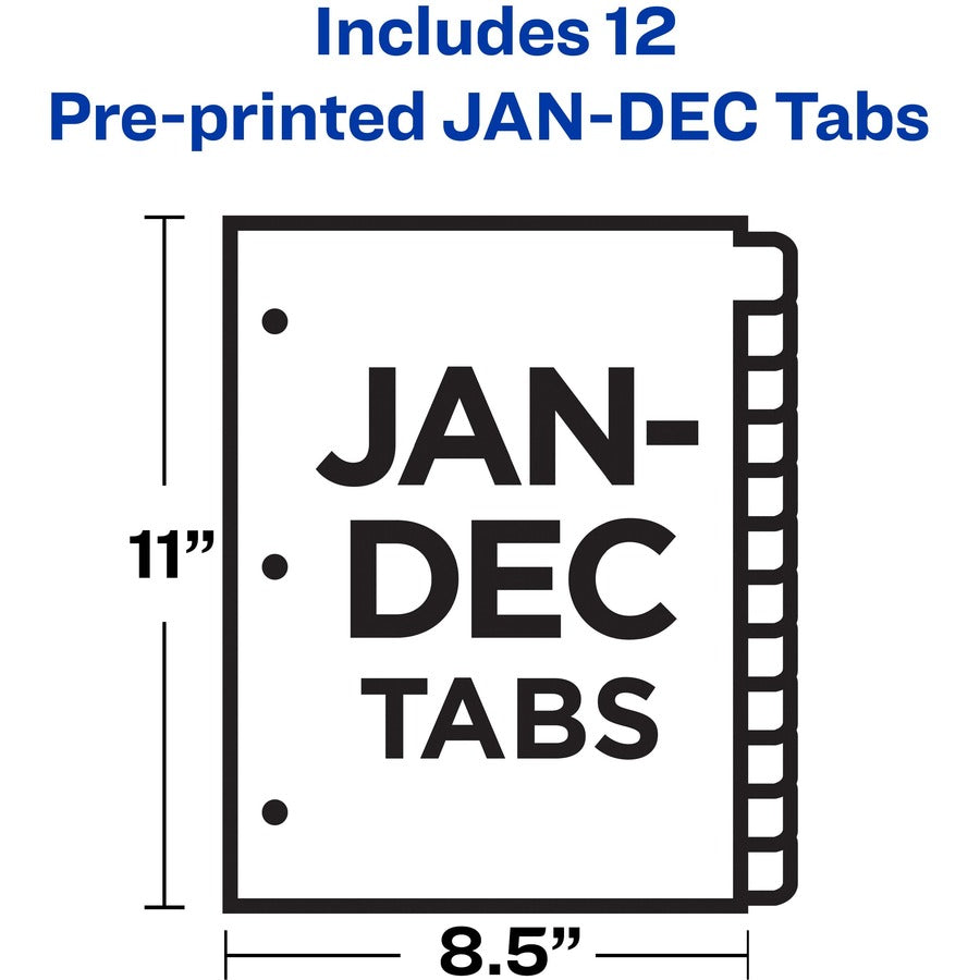 Avery&reg; Tab Divider - 12 x Divider(s) - Jan-Dec - 12 Tab(s)/Set - 8.5" Divider Width x 11" Divider Length - 3 Hole Punched - Buff Paper Divider - Black Paper Tab(s) - 30% Recycled - 12 / Set