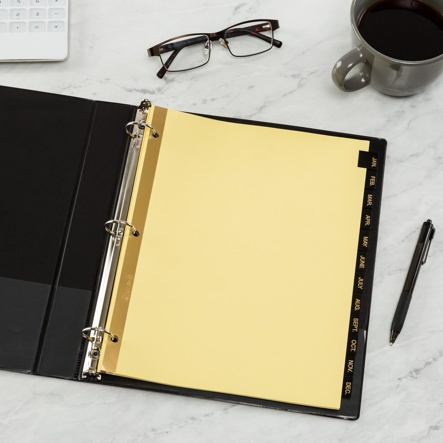 Avery&reg; Tab Divider - 12 x Divider(s) - Jan-Dec - 12 Tab(s)/Set - 8.5" Divider Width x 11" Divider Length - 3 Hole Punched - Buff Paper Divider - Black Paper Tab(s) - 30% Recycled - 12 / Set