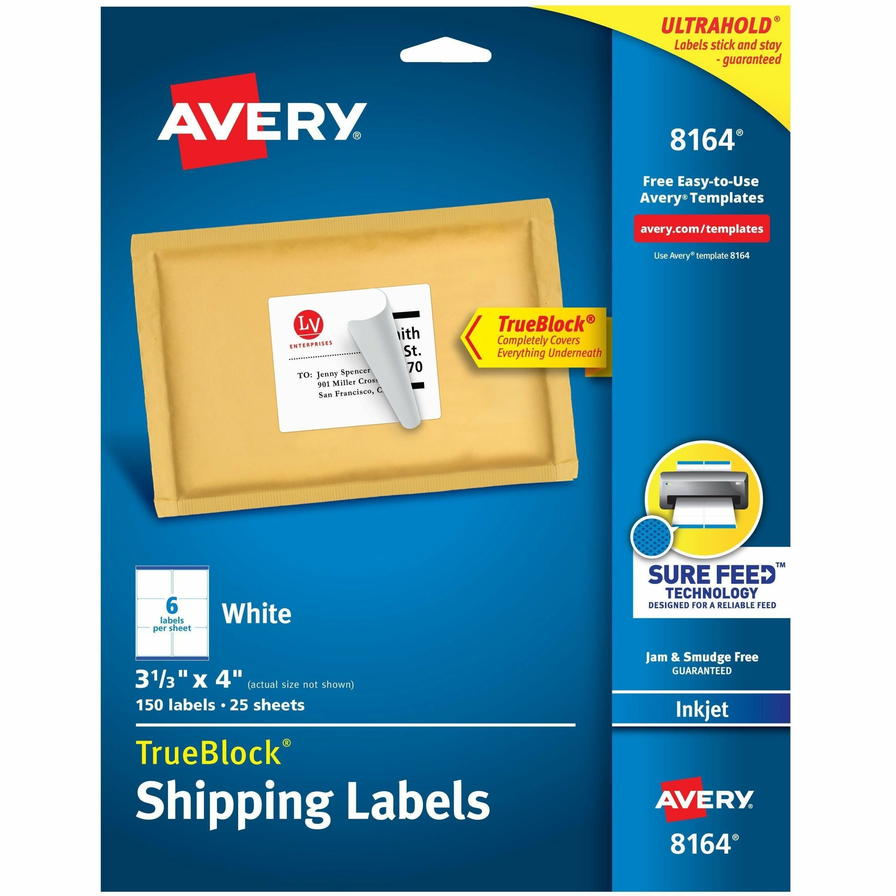 3 21/64" Width x 4" Length - Permanent Adhesive - Rectangle - Inkjet - White - Paper - Permanent Adhesive, Jam Resistant, Customizable - 6 / Sheet - 25 Total Sheets - 150 Total Label(s) - 150 / Pack