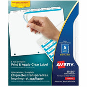 Avery Print & Apply Clear Label Dividers, 25 Dividers, 5 Tabs/Set, Letter Size, 3-Hole Punched, Clear Paper, White Tabs, 20% Recycled, 1 Pack
