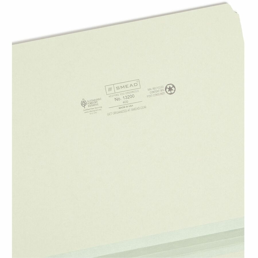 Smead Straight Tab Cut Letter Recycled Top Tab File Folder - 8 1/2" x 11" - 1" Expansion - 25 pt. - Pressboard - Gray, Green - Heavy Duty, Wear Resistant, Tear Resistant - 100% Recycled - 25 / Box